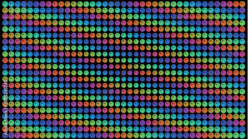 Bild auf Leinwand Colorful Abstract Pattern of Many Circular Dots on Black