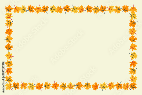 Autumn maple leaf border frame background, yellow seasonal rectangular template with copy space for Thanksgiving cards, fall festival flyers, and greeting card invitations