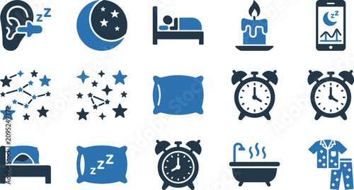 Canvastavla Comprehensive collection of sleep-related icons depicting various aspects of rest and nighttime routines