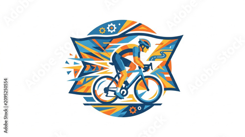 Canvastavla Colorful illustration of a cyclist in motion on a bicycle.