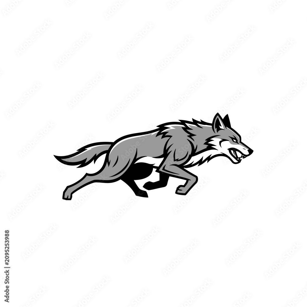 Fototapeta premium Aggressive Wolf Running Silhouette Mascot, Vector Art