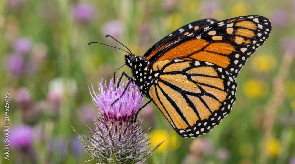 Obraz premium Monarch Butterfly on Wildflower in Meadow