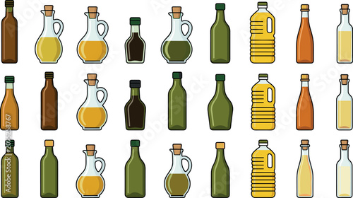 Canvastavla Vector set of various cooking oil and vinegar bottles isolated on white backgrou