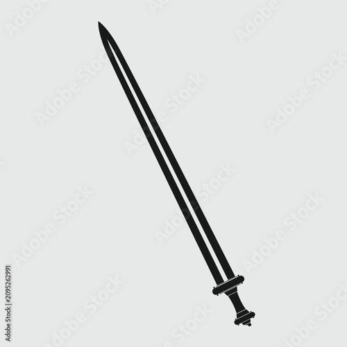 Tableau sur toile Black Long Sword Migration Era Silhouette Ancient Soldier Weapon Isolated
