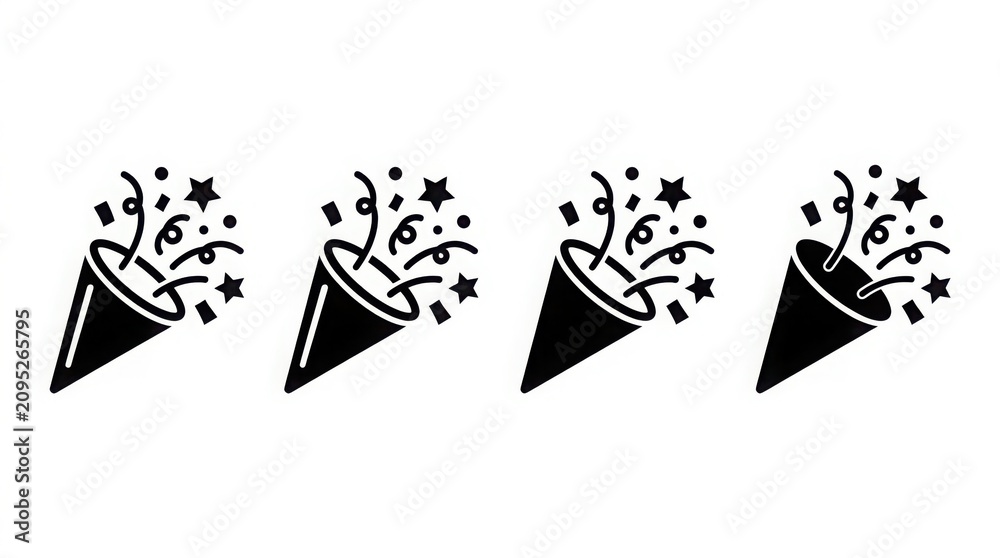 Fototapeta premium Festive party popper celebration with confetti and stars