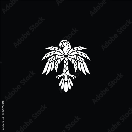 Geometric eagle and palm tree symmetrical logo symbol