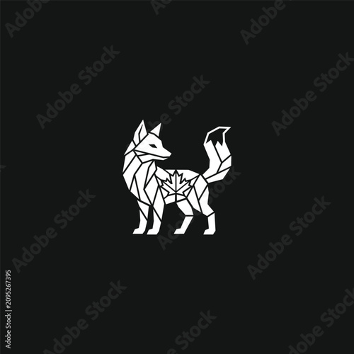 Geometric fox standing icon on black background.