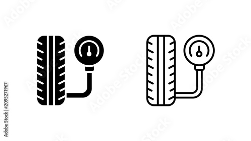 Tire Pressure Gauge Glyph and Outline Icon for Auto Service