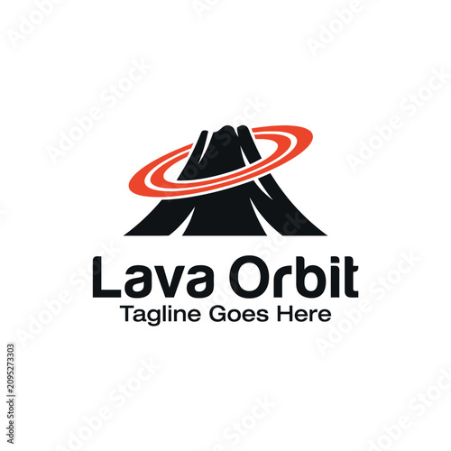 Volcano logo with red planetary ring.
