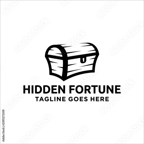 Wooden treasure chest icon for wealth branding.