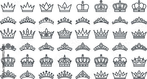 Photos Royal crowns and tiaras vector illustrations collection with line art monarchy r