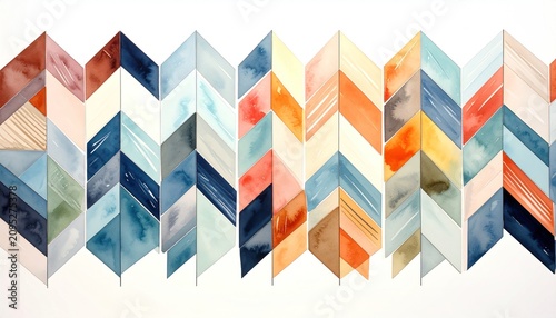 Colorful Chevron Pattern Watercolor Painting with Geometric Design and Artistic Flair.