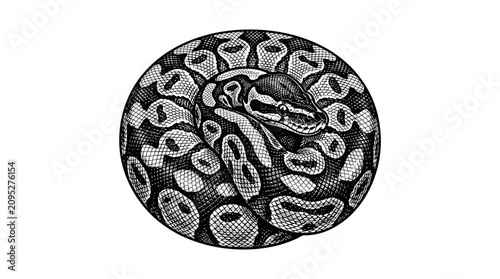 Foto Coiled ball python snake engraving artwork.