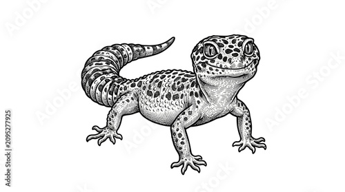 фотографія Leopard gecko engraving isolated on white background.