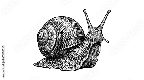 Obraz na plátne Snail side profile vintage engraving