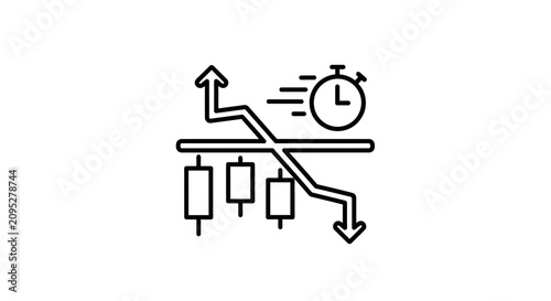 Stock Market Crash and Fast Decline Icon: Downward Trend, Candlestick Chart, Stopwatch