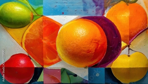 Colorful Citrus Fruit Collage - A Vibrant and Abstract Still Life.
