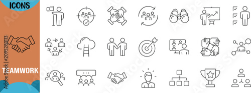 Teamwork business management vector icons. hands icon set, target icon set, handshake icon set