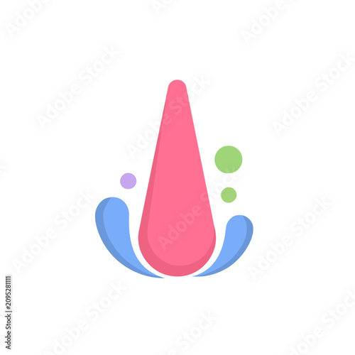 Abstract pink shape with blue splashes and circles