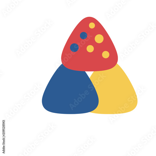 Abstract shapes in red, blue, and yellow