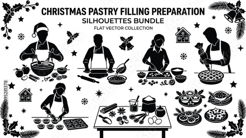 Photos People preparing christmas pastry fillings in kitchen
