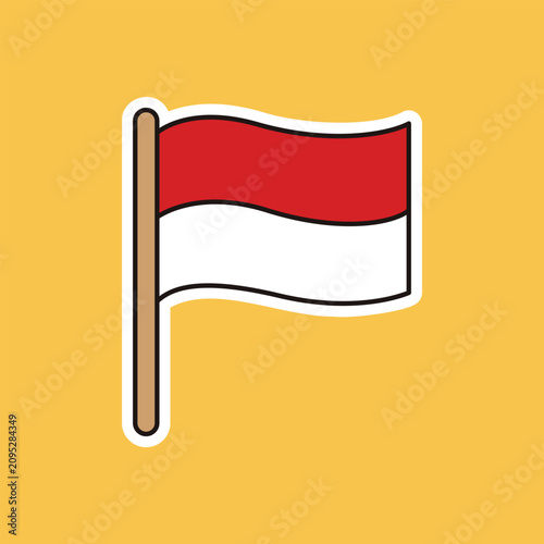 Small Indonesian Flag on Wooden Stick Cartoon Sticker Vector
