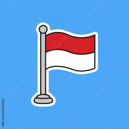Indonesian Flag on Metal Pole Cartoon Sticker Vector Icon
