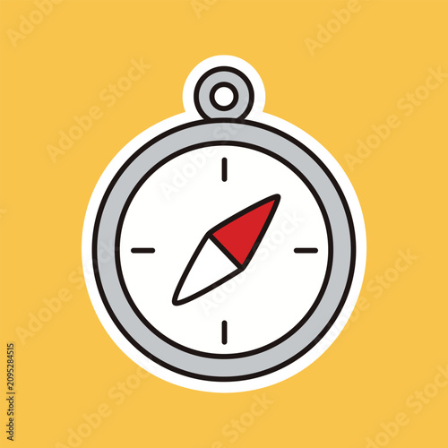 Compass with Red and White Needle Cartoon Sticker Vector