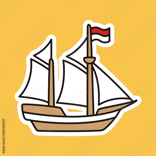 Indonesian Pinisi Ship with National Flag Sticker Vector