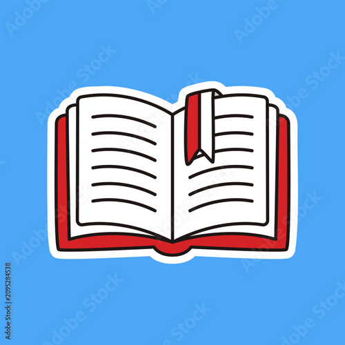 Open Book with Red and White Bookmark Sticker Vector