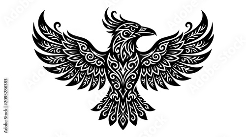 Obraz na płótnie Intricate black tribal phoenix silhouette emblem.