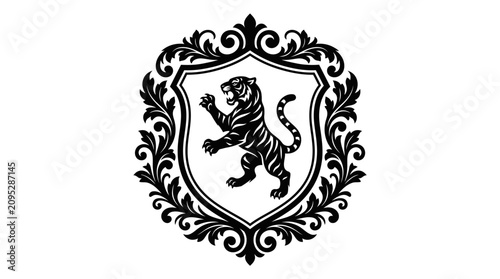 Obraz na płótnie Ornate rampant tiger heraldic crest.