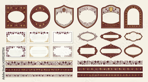 Vintage Decorative Labels and Borders - Ornate Scrollwork & Floral Designs