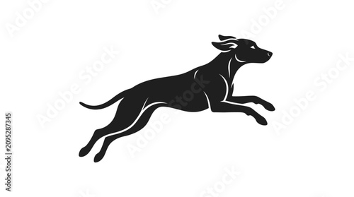 Obraz na plátne Silhouette of a running dog in mid-air