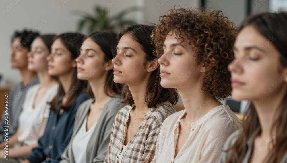 Fototapeta premium Diverse Group Meditating in Mindful Workshop