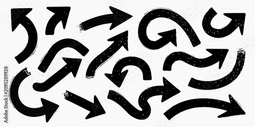 bold textured black brush arrows on white background directional symbol graphic vector illustration design element icon navigation pointer wayfinding signage