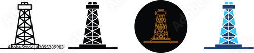 Set of Four Stylized Oil Rig Derrick Icons