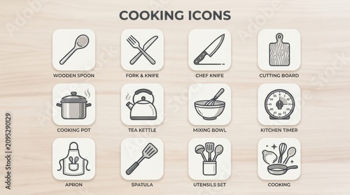 Cooking icons set kitchen utensils and equipment vector illustrations