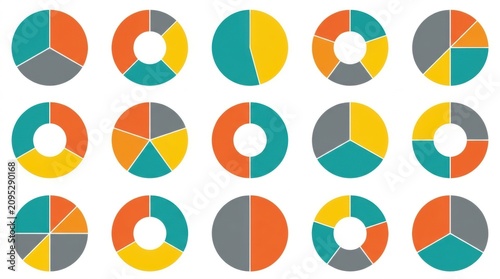 Colorful pie chart collection for data visualization and business reports