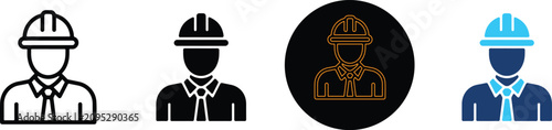 Four Different Styles Of Construction Worker Icon Set
