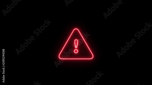 Animated Neon Warning Sign, Alert, Risk and Safety.