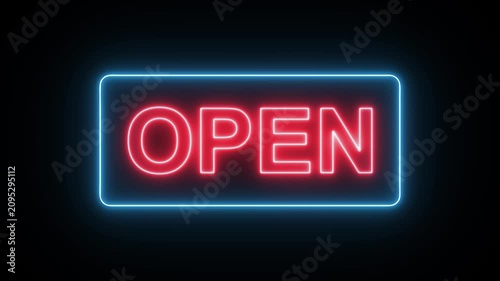 neon open sign. Animated Neon We're Open Sign. We're Open Neon Sign Animation, Blinking Storefront Sign Seamless Loop in 4K