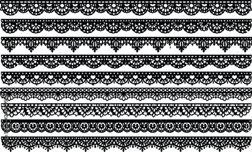 Scalloped edge blue lace border, cute textile frill stripe. scalloped border, frame, pattern isolated. Zigzag edge border, cutout decoration line frame collection
