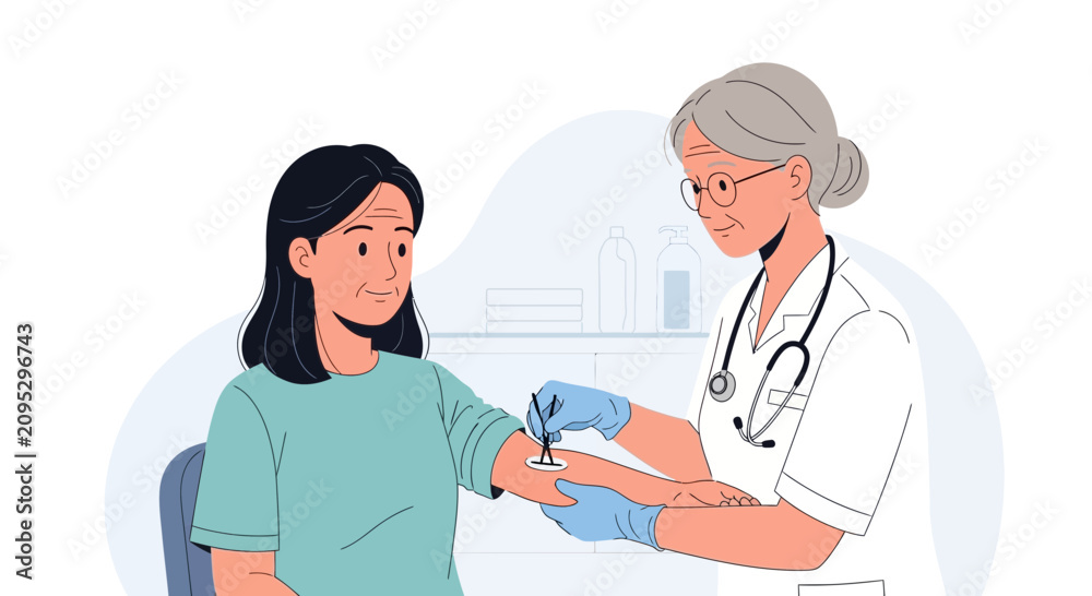 Fototapeta premium Doctor administers vaccine to young woman patient, healthcare concept