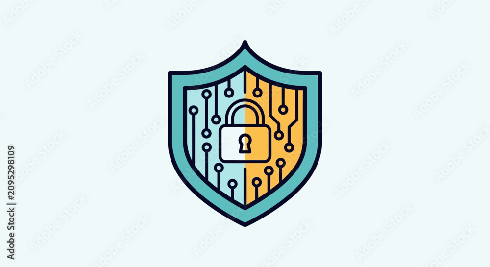 Fototapeta premium Digital Security Shield with Padlock and Circuit Board.