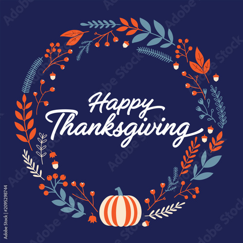 Festive Thanksgiving graphic illustration. Holiday themed artwork. Seasonal decoration design
