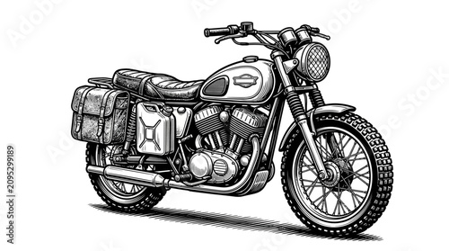 Canvastavla Classic cruiser motorcycle with rear panniers engraving