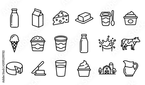 Foto Milk Dairy Products and Farm Line Icons Vector Collection