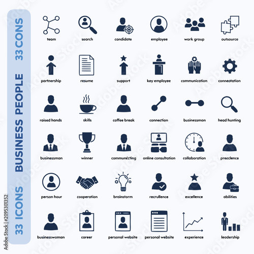 Business people icons set. Vector illustrations of office workers. Corporate team graphics