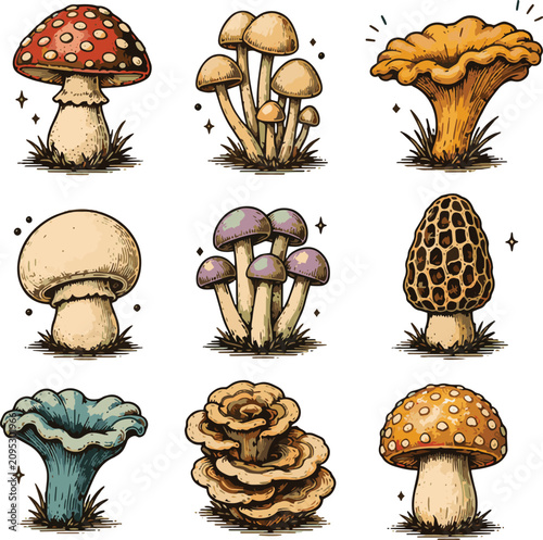 Cuadro en lienzo Vintage Mushroom Icon Set in Retro Flat Vector Style Vol. 1